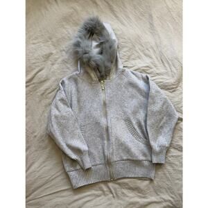 UNKNOWN Light Heather Grey Hooded Zip Jacket with Fur Hood